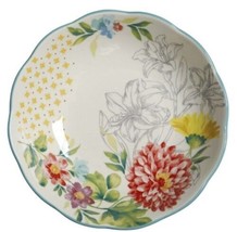 Four (4) Pioneer Woman ~ FLORAL MEDLEY ~ GREEN ~ 7.5&quot; Pasta Bowls ~ Stoneware - £37.36 GBP