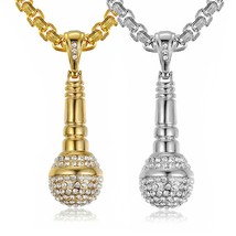 Silver Gold CZ Microphone Pendant Necklace Punk Hip Hop Jewelry Chain 24&quot; Gift - £10.44 GBP