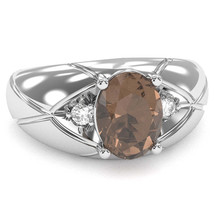 Men&#39;s Designer Smoky Quartz Diamond Ring In Solid 14k White Gold - £600.57 GBP