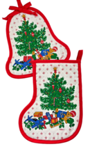 B&amp;D Vintage Christmas Potholders Bell and Stocking Shaped Quilted Back - £11.02 GBP