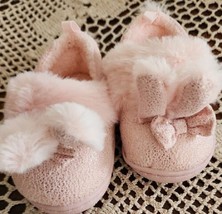 Plush w/Bunny Ears ~ Faux Fur ~ Size 3 Months ~ PINK Slippers ~ Rubber Outsole - £14.92 GBP