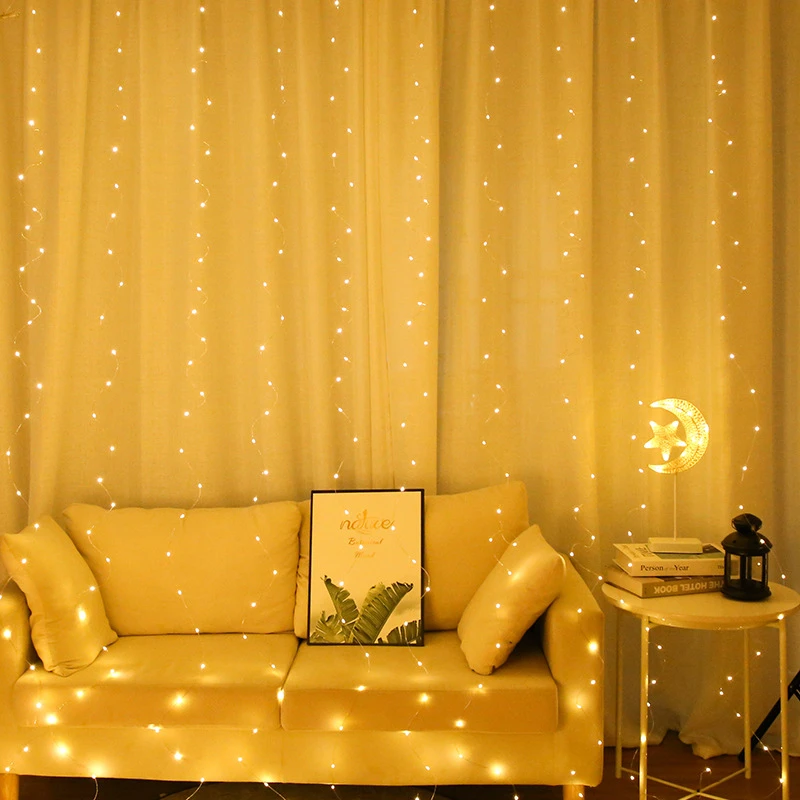 Remote LED String Lights Curtain USB Battery Fairy Lights Gar for Window Home Ou - £56.05 GBP