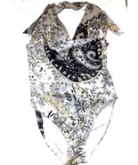 Rhona Sutton Gray, Black &amp; Yellow Paisley One Piece Halter Swimsuit Size... - £35.96 GBP