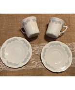 Vtg Pair Tirschenreuth Baronesse Whte Gray Flat Cups Saucers Germany Flo... - $53.57 CAD