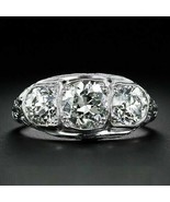 Art Deco 2.3Ct Simulated Diamond Vintage 3-Stone Engagement Ring Sterlin... - $1,857.74 MXN