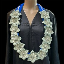 Graduation Party Money Lei Flower Crisp Bills Blue &amp; White Four Braided ... - $94.00