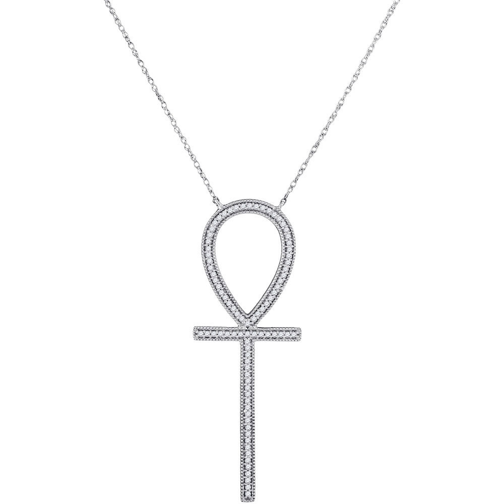 Primary image for 10k White Gold Womens Round Diamond Ankh Cross Faith Pendant Necklace 1/4 Cttw