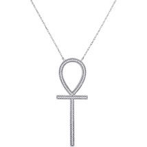 10k White Gold Womens Round Diamond Ankh Cross Faith Pendant Necklace 1/... - £399.67 GBP