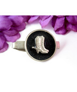 COWBOY BOOTS Vintage Tie Clasp Silvertone On Black Western Cow Boys Cowgirl - $22.90 CAD