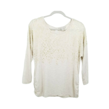 Neutral Color Top Keyhole 3/4 Sleeves Ruched sides Petite Medium PM Gold Cream - £11.70 GBP