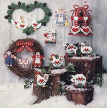 Plastic Canvas Country Xmas Wreath Farm Ornaments Pull Toys Folk Doll Patterns - $11.99