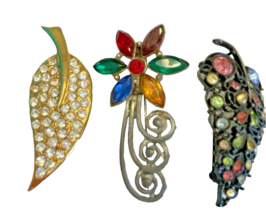 Brooch 3 Costume Jewelry Pins Rhinestones Pendants Unmarked Vintage - £18.15 GBP