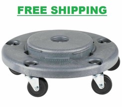 Gray Plastic Trash Garbage Can Bin Mobile Dolly w/ 5 Casters Commercial - £54.81 GBP