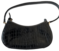 Liz Claiborne Faux Alligator Purse Black Polyvinyl 3 Compartments 9&quot;x6&quot; Zip Slot - £11.11 GBP