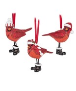 Cardinal Christmas Ornaments Set 3 Hats Boots Resin Red Black Hanging 3.... - $484.32 MXN