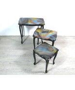 3-Set Nesting Tables Queen Ann Style in black + marbled Epoxy 1940s Germany - $395.00