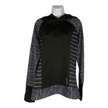 Reebok Women&#39;s Long Sleeve Black Striped Pullover Hoodie Size Large - £17.65 GBP