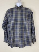 Van Heusen Men Size M Blue/Green Plaid Button Up Shirt Long Sleeve Pockets - £7.05 GBP