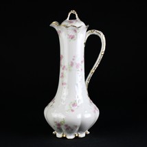 Charles Field Haviland Limoges Pink Vining Roses Chocolate Pot, Antique 11 5/8&quot; - £76.12 GBP