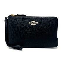 Coach Double Corner Zip Wristlet in Black Leather 6649 New With Tags - £83.73 GBP