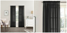2 Panels Sheer Window Curtains Drapes Set 84&quot; Rod Pocket Solid - Black -... - £24.77 GBP