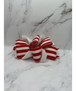Oversized Grosgrain White/ Red Stripped Ribbon Hair Bow  Puffy Barrette 6” - $9.66