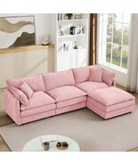 Pink Chenille Modular Sectional Sofa - L-Shaped Couch w/ Ottoman - $615.99
