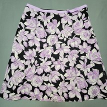 Rafaella Women Skirt Size 10 Black Stretch Midi Preppy Purple Floral Bow Lined - £9.86 GBP