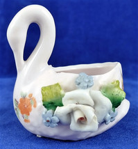 Porcelain Swan Bowl Hand Painted Flowers Candy Dish Trinket Box Stamped Germany - £7.98 GBP