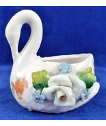 Porcelain Swan Bowl Hand Painted Flowers Candy Dish Trinket Box Stamped ... - $9.99