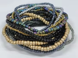 Handcrafted Beaded Stretch Bracelet, Multi-Color Glass Beads, Black and ... - $167.56 MXN