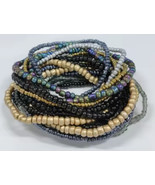 Handcrafted Beaded Stretch Bracelet, Multi-Color Glass Beads, Black and ... - $167.56 MXN