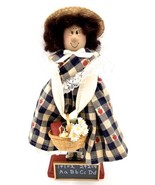 Vintage Wooden Teacher Doll w/ Chalkboard, Basket Outfit, Straw Hat &amp; Gl... - £3.12 GBP