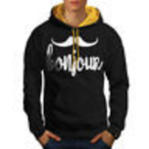 Wellcoda Bonjour Moustache Mens Contrast Hoodie, French Casual Jumper - £31.36 GBP