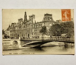 Hotel de Ville Paris France RPPC Postcard Pont dArcole Bridge Postmarked 1920   - £5.95 GBP