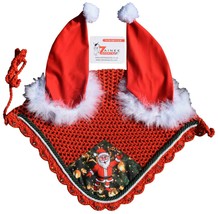 Santa Claus Double Hat Horse Ear Bonnet/Hood/Mask Fly veil Full Christma... - $12.97