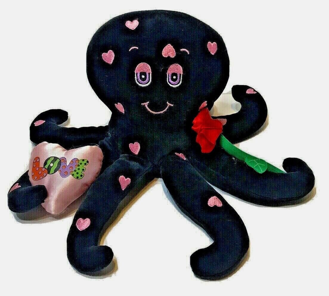 First & Main Octokiss Plush Black and Pink Hearts Love Pillow Rose Holiday - $10.62