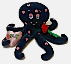 First &amp; Main Octokiss Plush Black and Pink Hearts Love Pillow Rose Holiday - £8.35 GBP