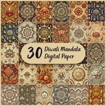Diwali Mandala Digital Paper: 30 Boho Lotus PNG Patterns (Digital Download) - $2.95 CAD