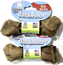 2 Pack Rawhide Style Bark Bone Tough Chew Dog Toy Bacon Scent - $447.17 MXN