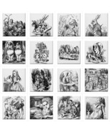 Alice In Wonderland 16 Ceramic Tiles Set 4.25 Inches Black White Dodo Ca... - $5,219.57 MXN