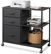 The Devaise 3 Drawer Mobile File Cabinet, Rolling Printer Stand With, Black. - £70.33 GBP