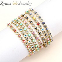 10PCS, Gold Color Enamel Tennis Turkey Eye Bracelet Lucky Bracelets Rainbow Jewe - £51.91 GBP