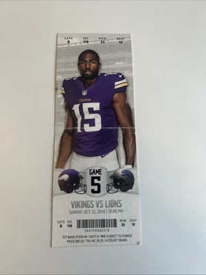 2014 Detroit Lions at Minnesota Vikings 10/12 NFL ticket Bridgewater 3 I... - £6.02 GBP