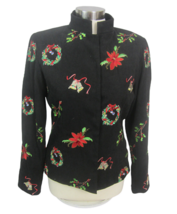 MAK New York Womens Embroidered Christmas jacket 6 mandarin collar black... - £27.18 GBP