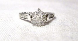 10K White Gold Ladies Diamond Cluster Ring Size 4 K085  - £298.28 GBP