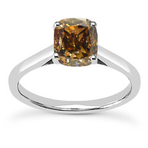 Cushion Diamond Solitaire Ring Brown 14K White Gold SI2 IGI Certified 2.01 Carat - £2,748.43 GBP