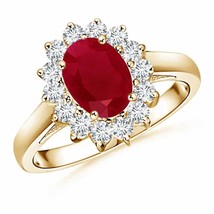 ANGARA Princess Diana Inspired Ruby Ring with Diamond Halo for Women in 14K Gold - £1,812.99 GBP