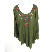 NY Collection Green Embroidered Bell Sleeve Scoop Neck Top XL NWT $50 - $15.84