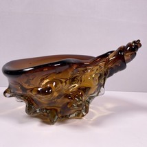 Conch Sea Shell Amber Glass Bowl Art Small Candy Bowl Vtg - £38.91 GBP